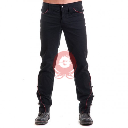 Black cotton military male pants red Piping goth studs Black cotton military male pants red Piping goth studs
